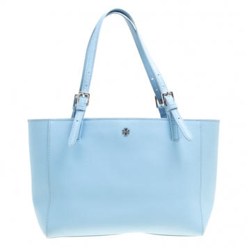 Pre Owned Tory Burch Light Blue Leather Medium York Buckle Tote