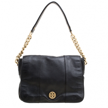Pre Owned Tory Burch Black Leather Flap Shoulder Bag