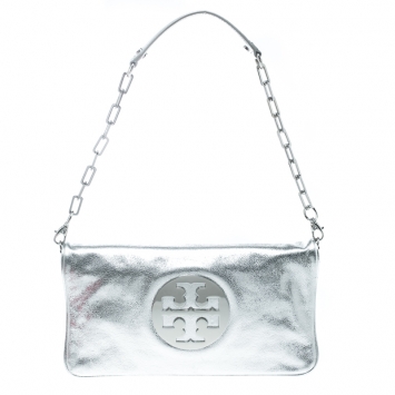 Pre Owned Tory Burch Silver Leather Reva Shoulder Bag