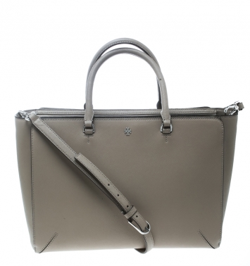 Pre Owned Tory Burch Grey Leather Robinson Zip Top Tote