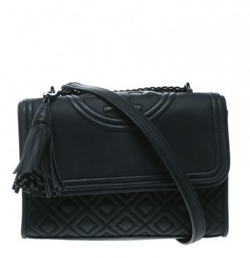 Pre Owned Tory Burch Black Faux Leather Fleming Crossbody Bag