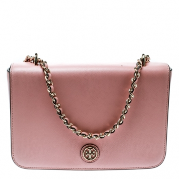 Pre Owned Tory Burch Pink Leather Robinson Shoulder Bag 