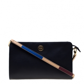 Pre Owned Tory Burch Navy Blue Leather Robinson Crossbody Bag