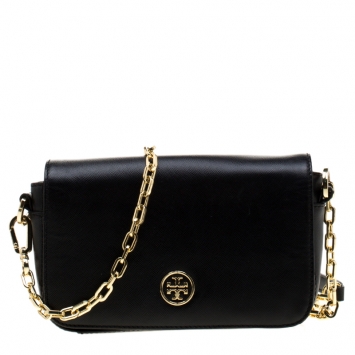 Pre Owned Tory Burch Black Leather Robinson Crossbody Bag