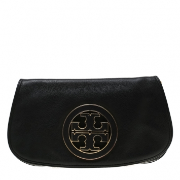 Pre Owned Tory Burch Black Leather Raphael Logo Crossbody Bag