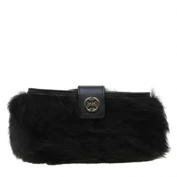 Pre Owned Tory Burch Black Fur Smartphone Crossbody Bag