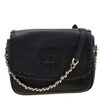 Pre Owned Tory Burch Black Leather Marion Crossbody