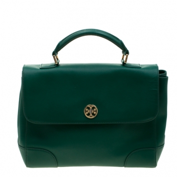 Pre Owned Tory Burch Green Leather Robinson Top Handle Bag