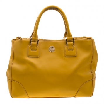 Pre Owned Tory Burch Yellow Leather Robinson Tote