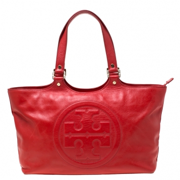 Pre Owned Tory Burch Red Leather Bombe Tote
