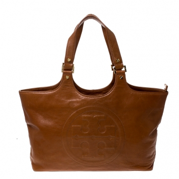 Pre Owned Tory Burch Tan Leather Bombe Tote