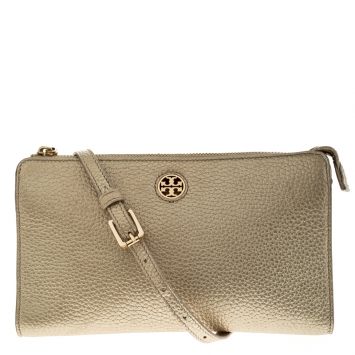 Pre Owned Tory Burch Metallic Gold Leather Crossbody Bag
