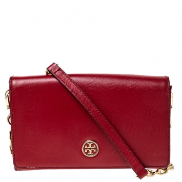 Pre Owned Tory Burch Red Leather Robinson Chain Crossbody Bag