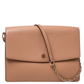 Pre Owned Tory Burch Tan Leather Flap Shoulder Bag