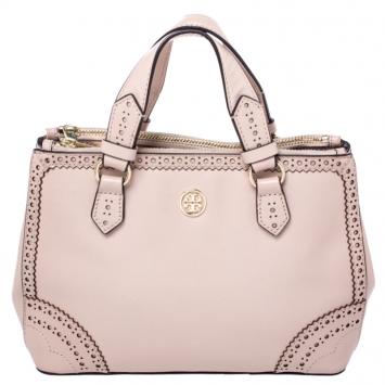Pre Owned Tory Burch Beige Leather  Robinson Spectator Double Zip Satchel