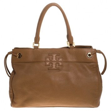 Pre Owned Tory Burch Brown Leather Drawstring Tote