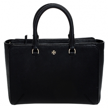 Pre Owned Tory Burch Black Saffiano Leather Robinson Tote