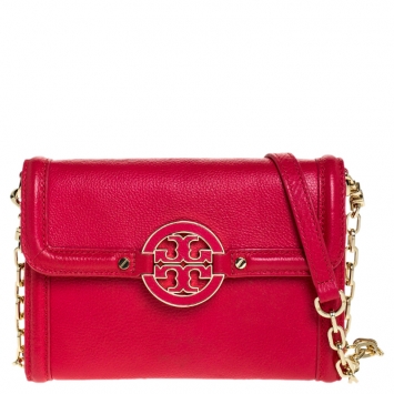 Pre Owned Tory Burch Pink Leather Amanda Chain Clutch