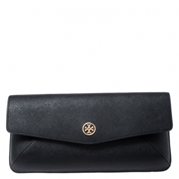 Pre Owned Tory Burch Black Leather Robinson Envelope Clutch