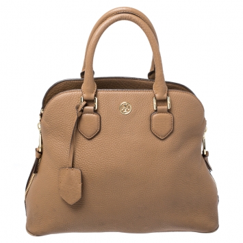 Pre Owned Tory Burch Tan Leather Side Zip Satchel