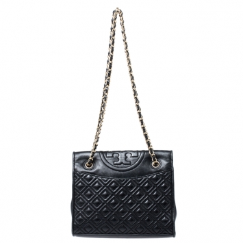 Pre Owned Tory Burch Black Leather Fleming Crossbody Bag