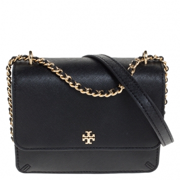 Pre Owned Tory Burch Black Leather Mini Robinson Crossbody Bag