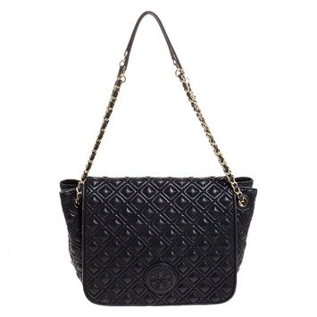 Pre Owned Tory Burch Black Leather Fleming Flap Shoulder Bag