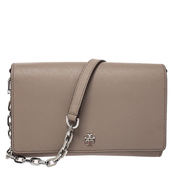 Pre Owned Tory Burch Beige Leather Robinson Crossbody Bag