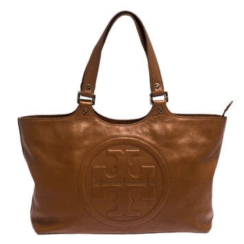 Pre Owned Tory Burch Tan Leather Bombe Tote