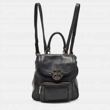 Pre Owned Tory Burch Black Leather Amanda Flap Backpack