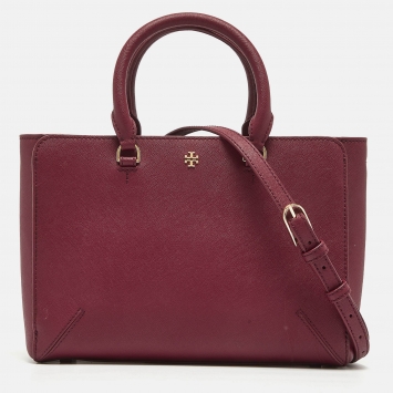 Pre Owned Tory Burch Burgundy Leather Robinson Tote