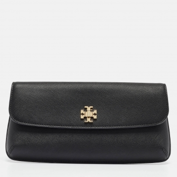 Pre Owned Tory Burch Black Leather Slim Diana Flap Clutch