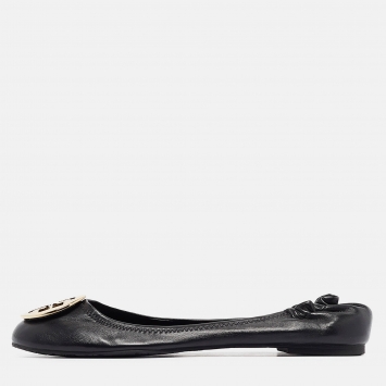 Pre Owned Tory Burch Black Leather Minnie Ballet Flats Size 41