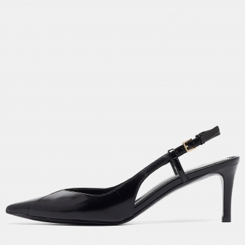 Pre Owned Tory Burch Black Leather Triangle Slingback Pumps Size 37