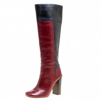 Pre Owned Tory Burch Two Tone Color Block Leather Alicia Mid Calf Boots Size 39