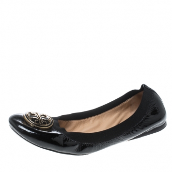 Pre Owned Tory Burch Black Patent Leather Caroline Ballet Flats Size 39.5