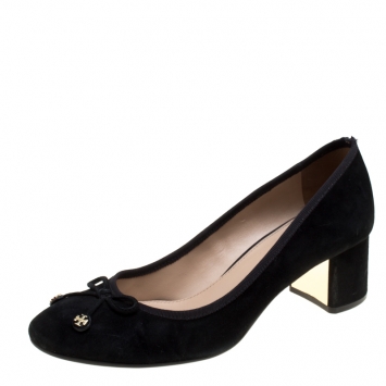 Pre Owned Tory Burch Black Suede Laila Bow Detail Pumps Size 38.5