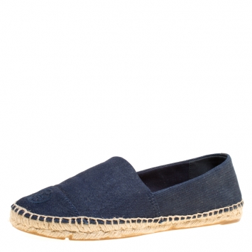 Pre Owned Tory Burch Dark Wash Denim Espadrilles Flats size 38