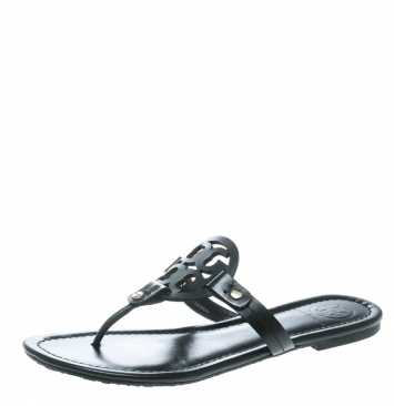 Pre Owned Tory Burch Black Leather Miller Flat Thong Sandals Size 38.5