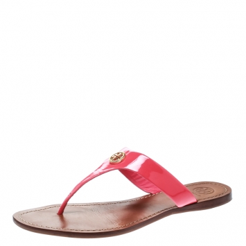 Pre Owned Tory Burch Bougainvillea Pink Patent Leather Cameron Flat Thong Sandals Size 39
