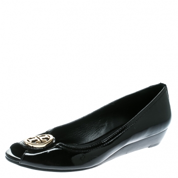 Pre Owned Tory Burch Black Patent Leather Reva Peep Toe Ballet Flats Size 39
