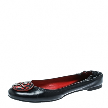 Pre Owned Tory Burch Dark Blue Leather Minnie Scrunch Ballet Flats Size 38