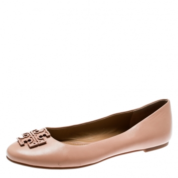Pre Owned Tory Burch Beige Leather Ballet Flats Size 38