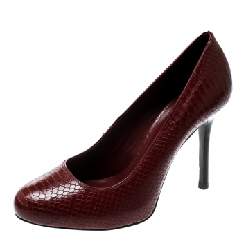 Pre Owned Tory Burch Burgundy Python Embossed Leather Jenna Pumps Size 37.5
