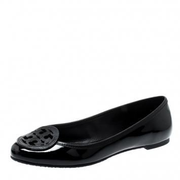 Pre Owned Tory Burch Black Patent Leather Luisa Micro Ballet Flats Size 36