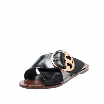 Pre Owned Tory Burch Black Leather Thame Logo Detail Criss Cross Sandals Size 39