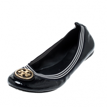 Pre Owned Tory Burch Blue Patent Leather Caroline Ballet Flats Size 37.5