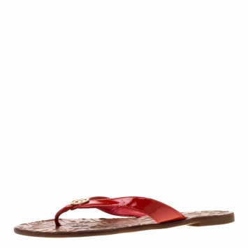 Pre Owned Tory Burch Red Patent Leather Thora Thong Flats Size 37