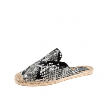 Pre Owned Tory Burch Tricolor Python Embossed Leather Espadrille Mules Size 38