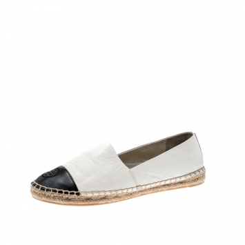 Pre Owned Tory Burch Monochrome Leather Cap Toe Espadrille Size 38